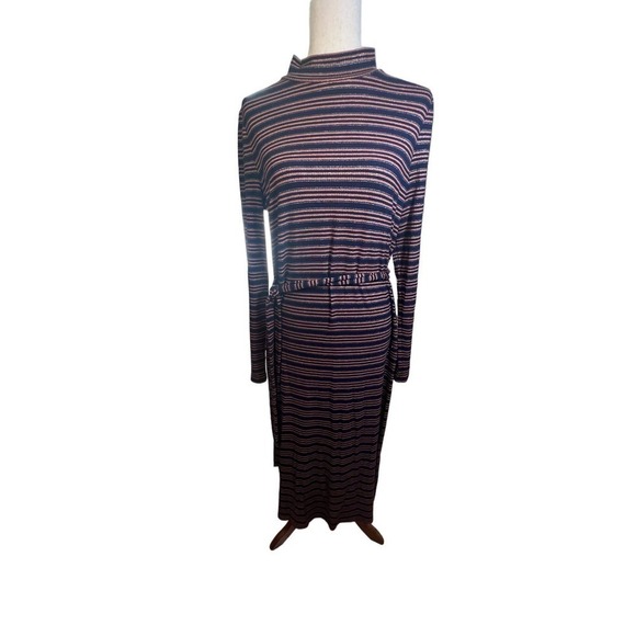 3/$27 Loft Mock Neck Striped Midi Dress in Multicolor, Long Sleeves, Medium - Picture 2 of 11